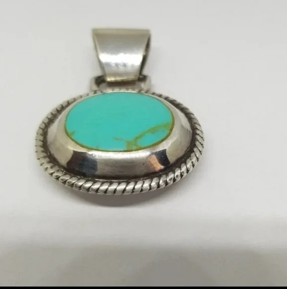 925 Silver Dual Sided MOP and Turquoise Pendant Vintage